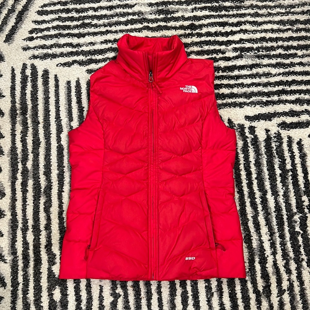 North Fave red puffer zip up vest